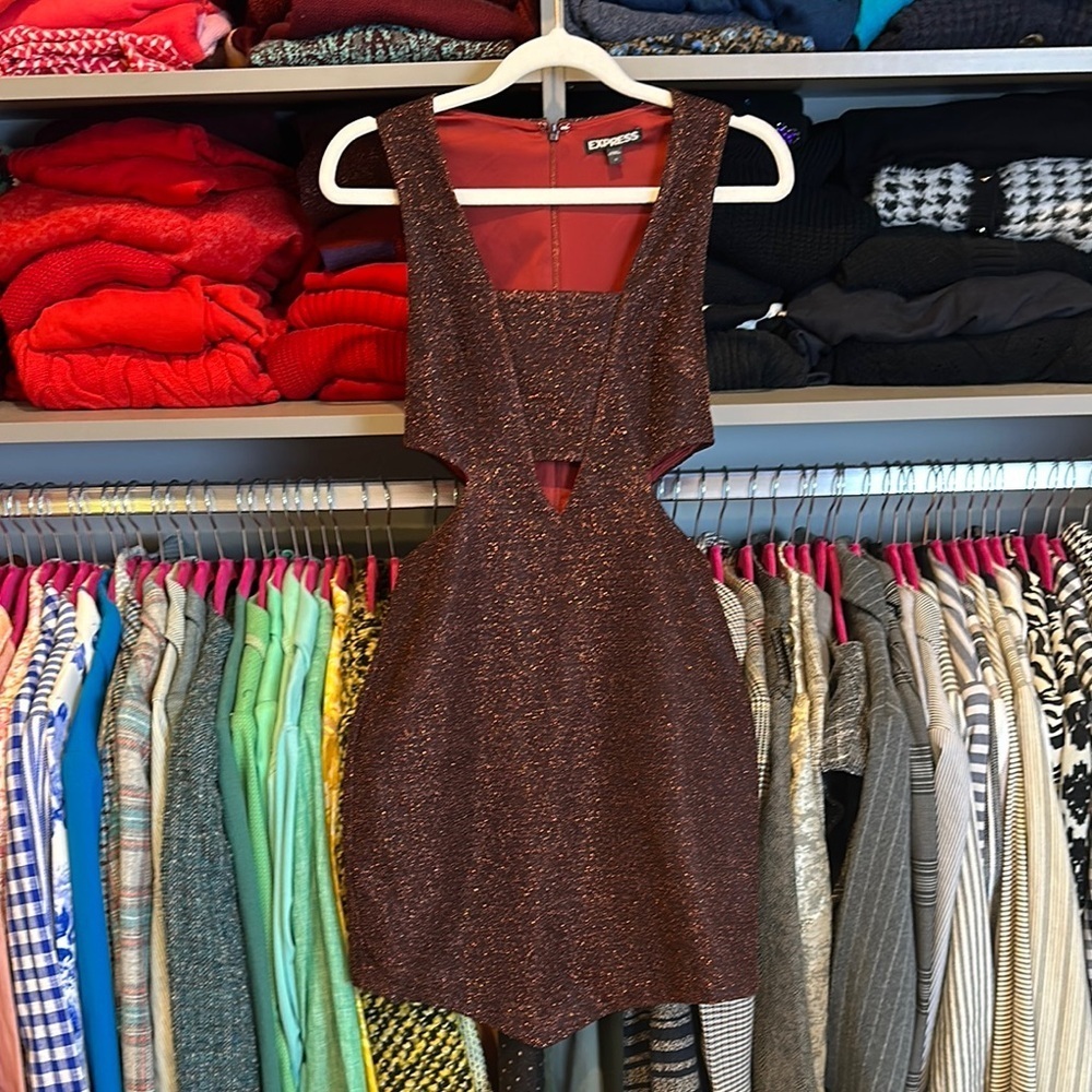 Express brown/rust shimmery cut out sleeveless back zipper dress size 0